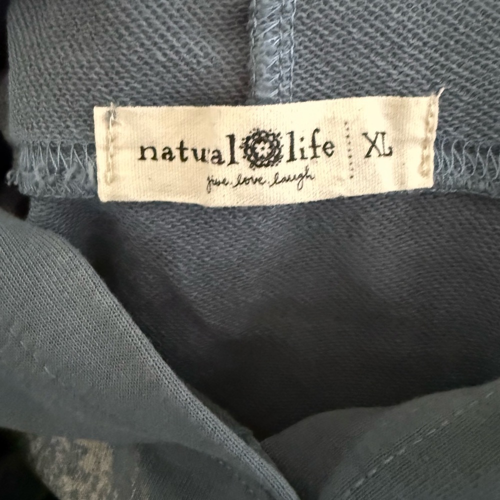 Natural Life Love Floral Hoodie Blue Boho Pullover Sweatshirt Cozy Cottagecore - Picture 3 of 4